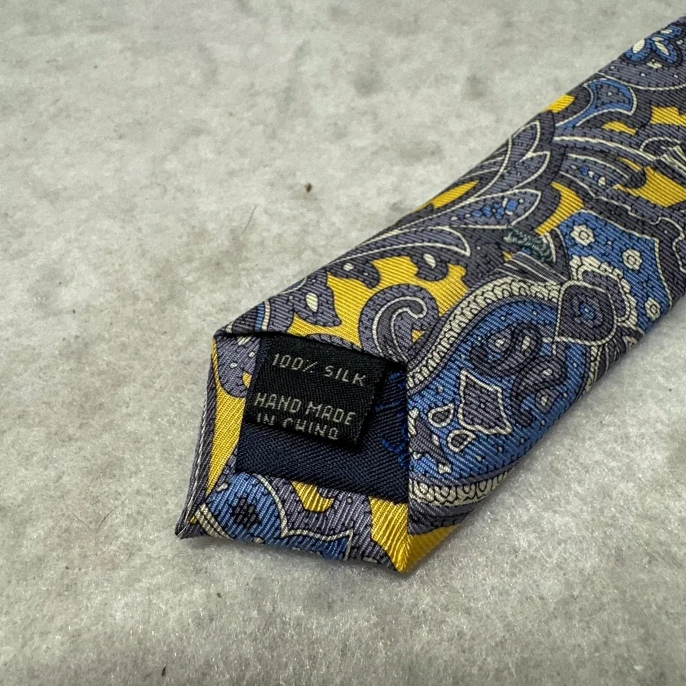 Jos A Bank Silk Tie Mens One Size Yellow Blue Paisley Executive‎ Collection